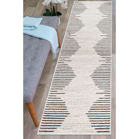 World Rug Gallery Bohemian Stripe Stain Resistant Runner Rug 2' x 7' Cream 385CREAM2X7